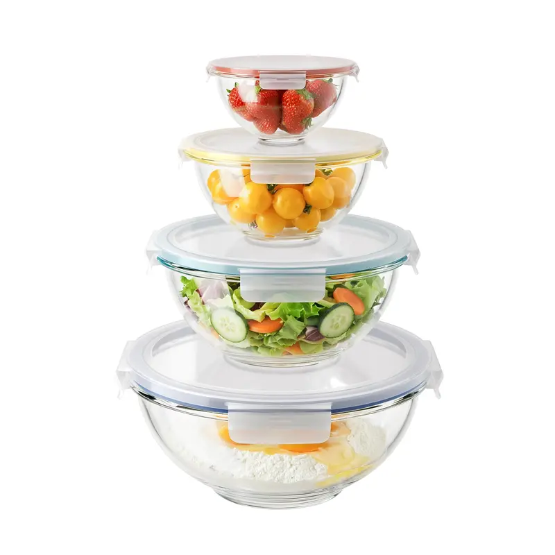 Food Grade Glass Mixing Bowls with Lids Set - Stackable, Thermal-Safe, Microwavable, Dishwasher-Safe Nesting Home Organizer Storage Tableware (6.09oz/180ml, 67.6oz/2000ml) for Contemporary Kitchen Culinary Use