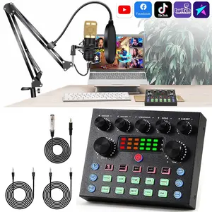 V8S on-site mixer, portable mixer with 4 voice conversion modes, 10 sound effects, voice remover, and auto play function, Podcast Equipment, suitable for streaming games, podcasts, karaoke