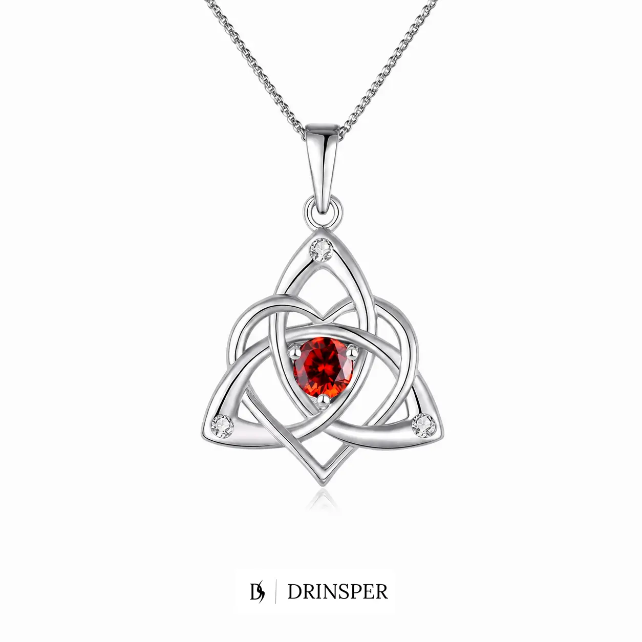 DRINSPER Celtic Birthstone Necklace for Women, Silver Plated Copper Triquetra Celtic Knot Heart Pendant with 12 Birthstone Options, Faith Love Unity Jewelry, Irish Scottish Birthday Anniversary Gift for Women