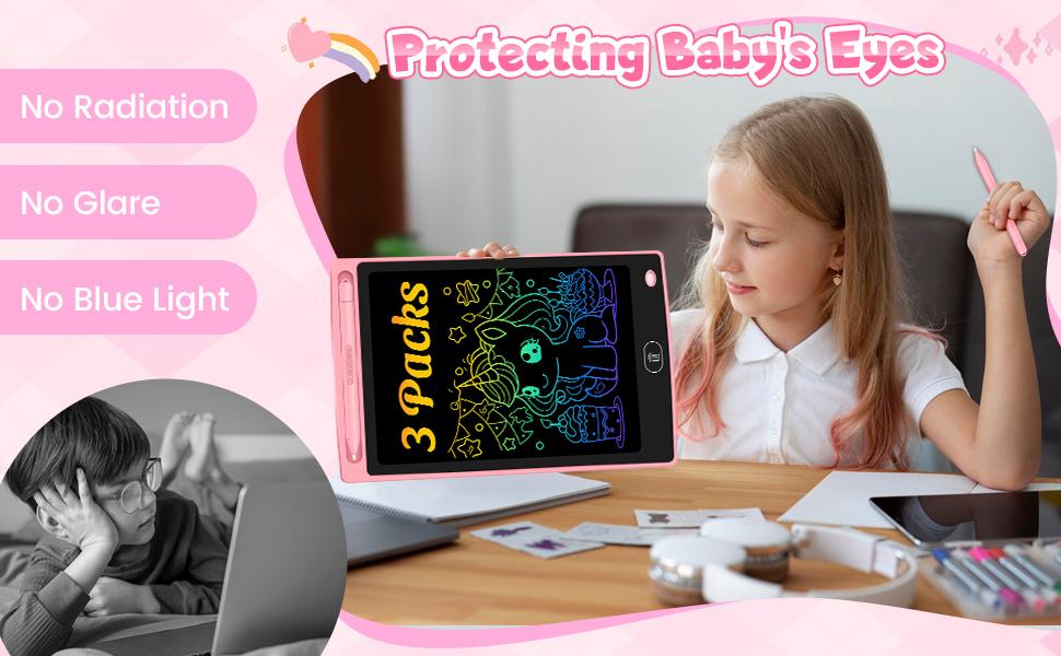 3-Pack 8.5in Plastic Colorful LCD Writing Tablets with Stylus Holder, Silent Durable Pressure-Sensitive Reusable Erasable STEAM Educational Art Toys for Unisex Kids, Mess-Free Magic Travel Gifts, Writing Practice Devices, Writing Practice Tablet