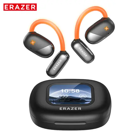 ERAZER XF33 OWS Multifunctional Audio Wireless Earbuds - Bluetooth 5.4 Headphones with HIFI Sound, Full Color LED Display, LED Touchscreen Remote Control, Noise Isolation, Built-in Mic, 20kHz, 90Hz for Phones & Computers