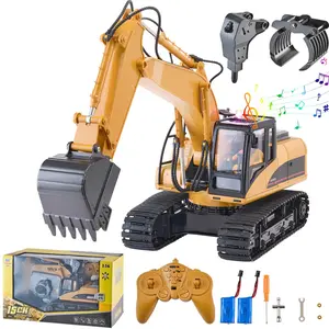 【FathersDayGift】VEVOR 1:14 Scale Remote Control Excavator Toy, 15-Channel 3-in-1 RC Digger with Durable Metal Shovel, Outdoor Grip, Lights & Sound, Full-Functional Construction Vehicle for Kids, 2 Batteries