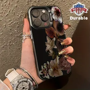 Dark Floral Patterns Suitable for TPU Cases for Iphone 16 Pro Max, Compatible with Iphone 15 Pro Max/14/16 Plus/15/13 Pro/12/11/X/Xr/Xs Max, Stylish And Business-Friendly Shockproof Silver PC Protective