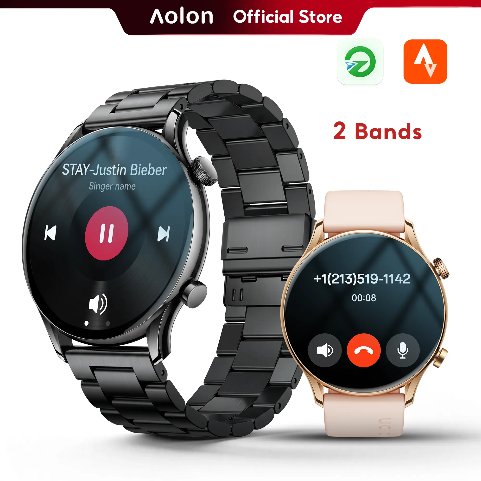 Aolon GTR3 Smartwatch  - Bluetooth Connectivity, Music Control, and Call Functionality,time,Business & Sport Dual Style with Dual Watch Straps, Affordable Alternative Smartwatch, Sleep & Activity Tracking, 100+ Sports Modes Fitness Tracker for Men Women