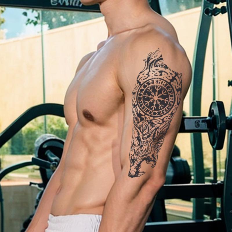 Nordic Style Wolf Charm Herbal Temporary Tattoo Stickers - 6 Pcs (2 Fixed Designs, 4 Random Designs) - Adults-Friendly, Waterproof, Juice Proof, Durable, Lasts Longer, Light Luxury Look, Single Item