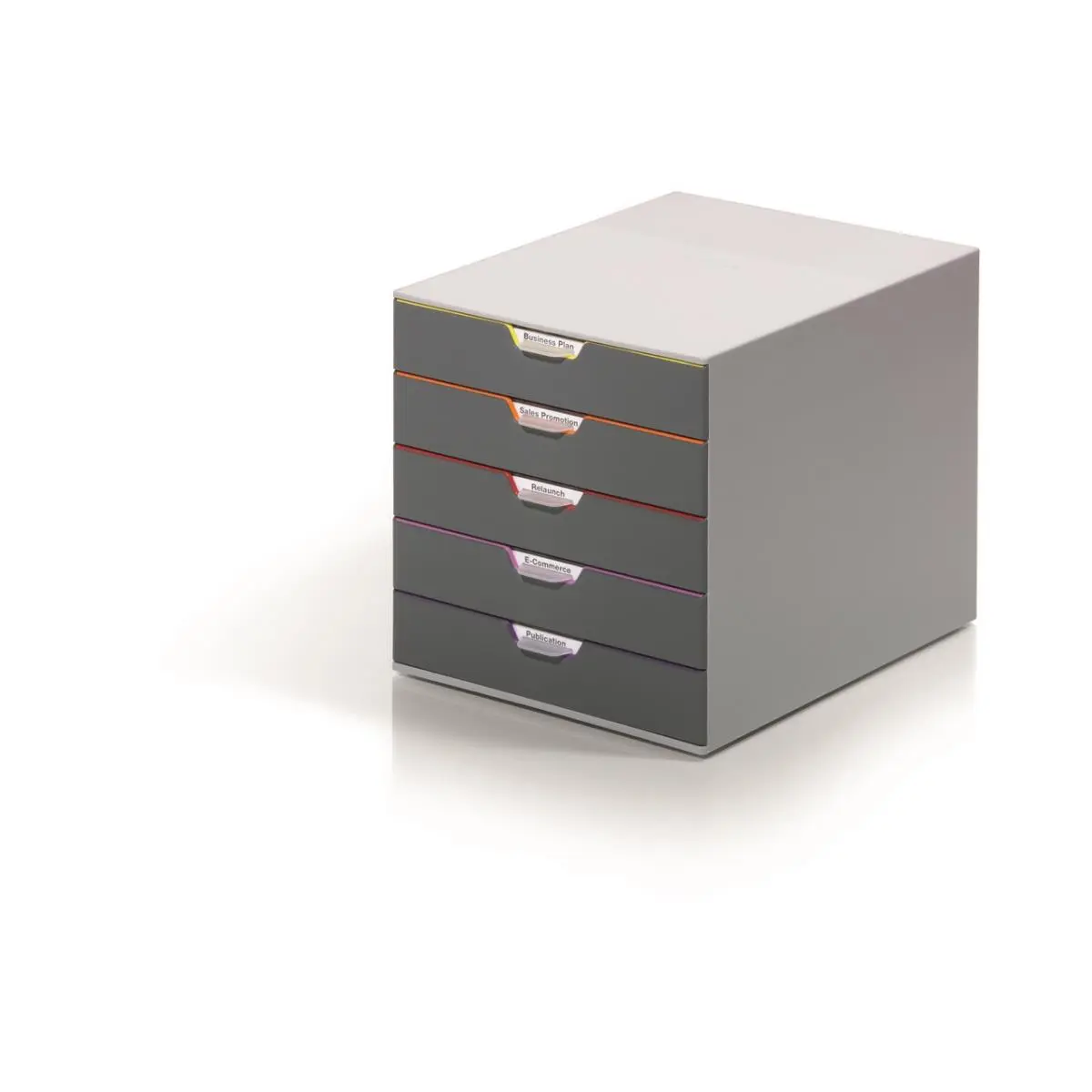 212 MAIN 5-Drawer, Durable, Varicolor Desktop Storage Box - Gray & Multi-Color, Stackable Drawers, Letter Size, Skid-Proof Office Desk Organizer, Drawers Organization, File Drawer