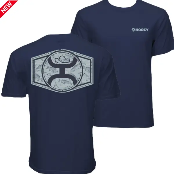Hooey Hexagon Logo T-Shirt, Vintage Western Graphic Tee, Marble Pattern, Cowboy Ranch Lifestyle Apparel Casual Gift For Men Women