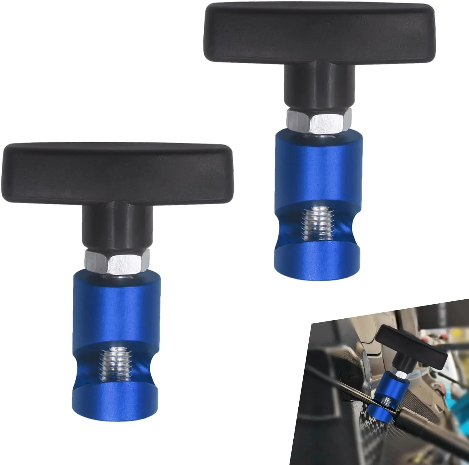2 PCS Car Hood Strut Clamp, Anti-slip Hood Lift Support Clamp, Multi-purpose Snap-on Lifting Rod Anti-pinch Device Universal for Most Cars (Blue)