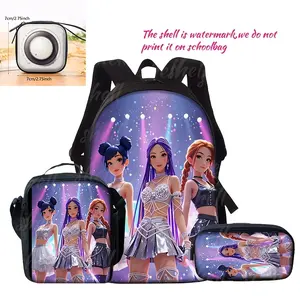 This 3-piece adorable singer backpack set includes a colorful stage-style printed tote bag and backpack, a lightweight everyday backpack combination, a stylish commuter bag, and a large-capacity travel bag with storage pouches, suitable for teenagers