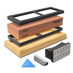 Double-Sided Sharpening Stone Set, 3000/8000 Grit, Includes Sharpener, Non-Slip Bamboo Base, Correction Stone & Triangular Locator