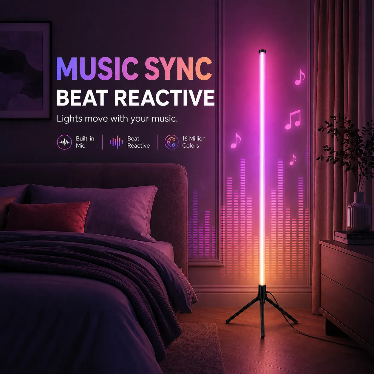 RGBIC Vertical Corner Light, Modern Triangle Floor Lamp with Custom Color Effects, Mobile App, Remote Control, Dimmable Lighting and Timer for Living Space, Bedroom & Media Room