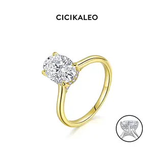 CICIKALEO Oval Cut Moissanite Hidden Halo Ring for Women High Setting 2CT D VVS1 18K Gold Plated Lab-Created Hypoallergenic Wedding Engagement Anniversary Gift Fine Formerly CICI GEMS R02
