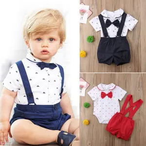 Ma&Baby Newborn Infant Toddler Baby Boy Wedding Formal Suit Bowtie Gentleman Romper + Suspender Pants 2pcs Outfit Set