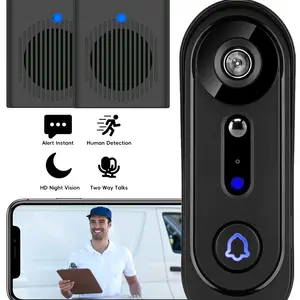 Wireless Video Doorbell Camera with 2 Indoor Wireless Chimes, Smart Pir Motion Detection, Real-Time Alarm Notifications, 1080P Night Vision, Wifi Smart Doorbell