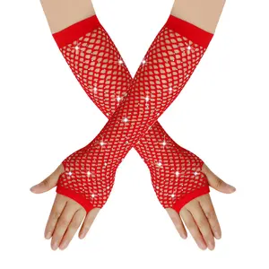 Rhinestone Fishnet Fingerless Gloves| 12 Color Neon Mesh Arm Warmers|A fun, colorful gift for festival-goers, dance lovers, or anyone who loves bold, playful fashion.
