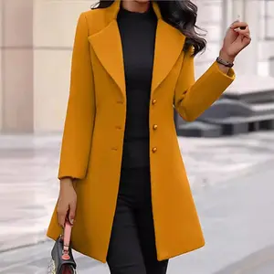 Women's Slim Fit Single-Breasted Wool Coat – Mid-Length
