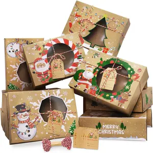 Christmas Cookie Boxes for  Giving,12 Pack Cookie Boxes with Window, Christmas Cookies Tins with Lid for  Giving, Holiday  Box Containers with Ribbon Tags for Xmas Party Supplies