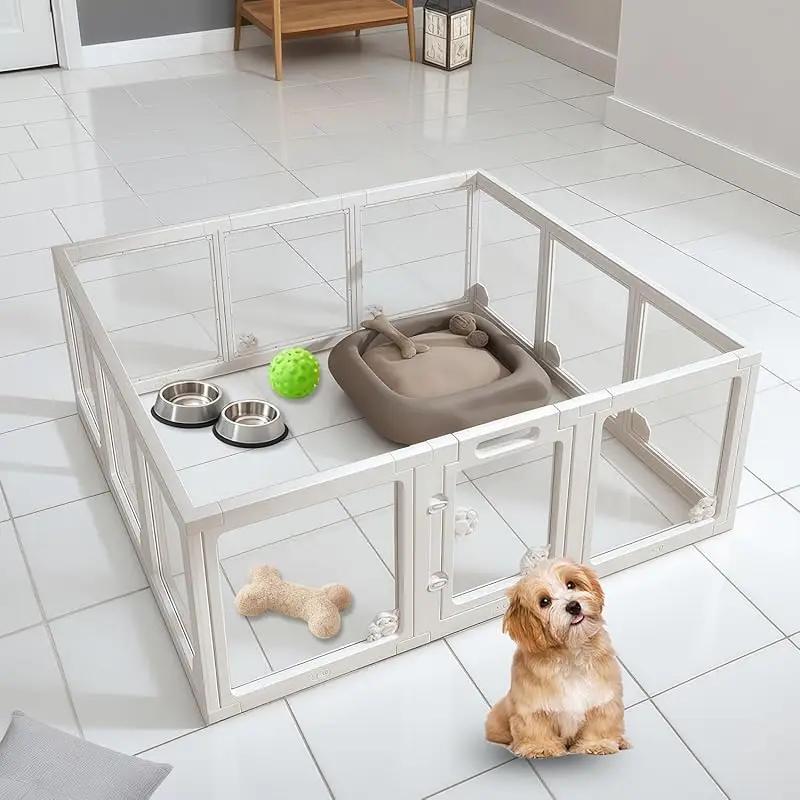 8/10/12PCS Acrylic Indoor Dog Playpen for Puppies and Small Dogs, 24 Inch, 10 Panels, White,  Easy Assemble Clear Pet Pen for Puppy Bunny Cat Pig, Sturdy & Easy Cleaning Plastic Dog Puppy Fence