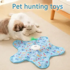 Indoor Cat Toy, Rechargeable Interactive Cat Toy, Touch Activated Hidden Seeker, Floating Feather and Mouse Sounder, Ideal for Bored Adult Cats