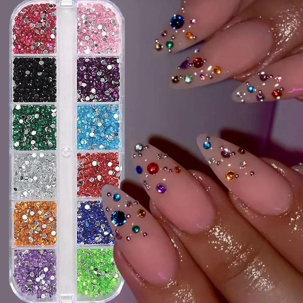 12Grids Mixed Mini Christmas Gems Nail Charms 2mm Luxury Crystal Nail Glitter Rhinestone Red/Green Flatback Christmas Nail Parts