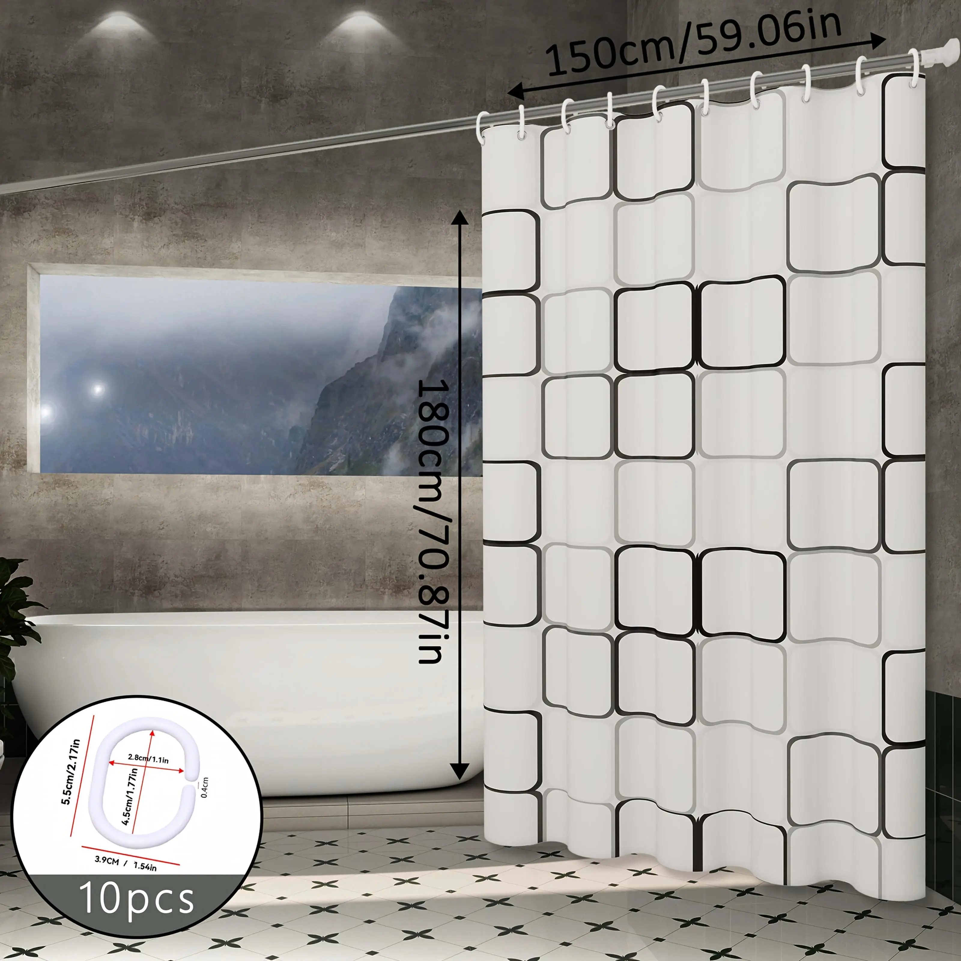 Nordic Minimalist Style Quadrilateral Bathroom Shower Curtain, Bathroom Partition Curtain, Shower Curtain, Versatile Diamond-pattern Design, Adds Unique Charm to the Bathroom 72x72inch