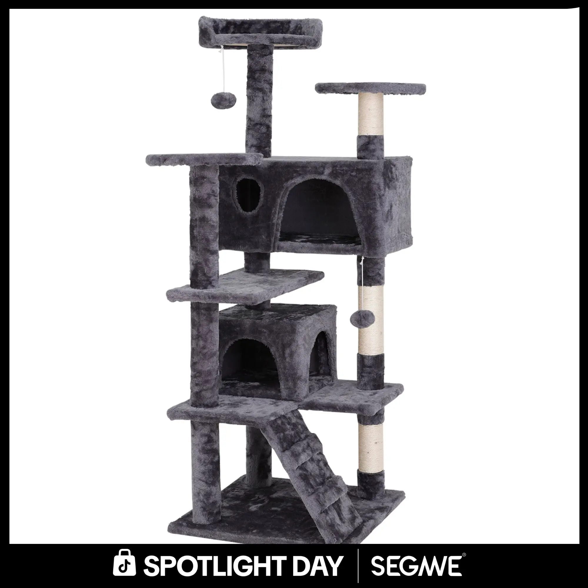 Segawe 55" Multi-Tier Cat Tree Condo - Plush Sisal Scratching Posts, Vertical Scratcher, Secure Perches, 2 Cozy Hideaways for Medium Cats, Stylish Room Decor for Apartments,summerwins