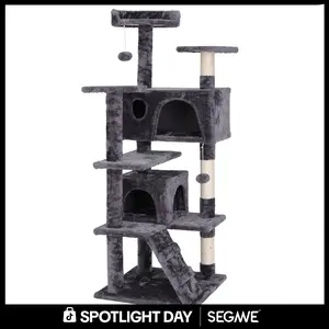 Segawe 55" Multi-Tier Cat Tree Condo - Plush Sisal Scratching Posts for Claw Sharpening, Secure Perches, 2 Cozy Hideaways for Medium Cats, Cool Room Decor, Apartment Stuff,summervibes