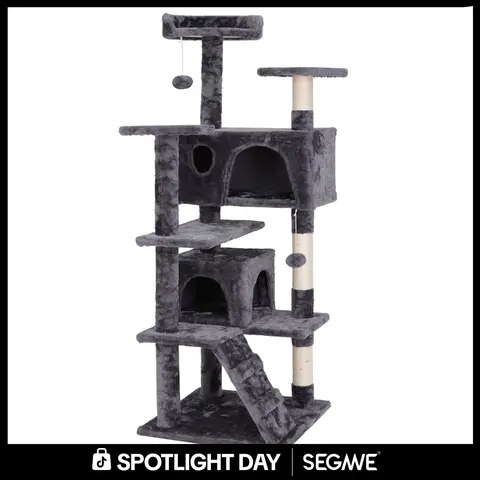 Segawe 55in Modern Multi-Level Cat Tree Condo with Sisal Scratching Posts, Vertical Scratcher, 3 Perches, 11.8in Secure Base, 2 Hideaways for Small-Medium Cats, 33lbs Apartment Decor (19.2x10.6x9.4in,25.9x25.5x55.1in) - 55lb Scratch&Play Pet Furniture