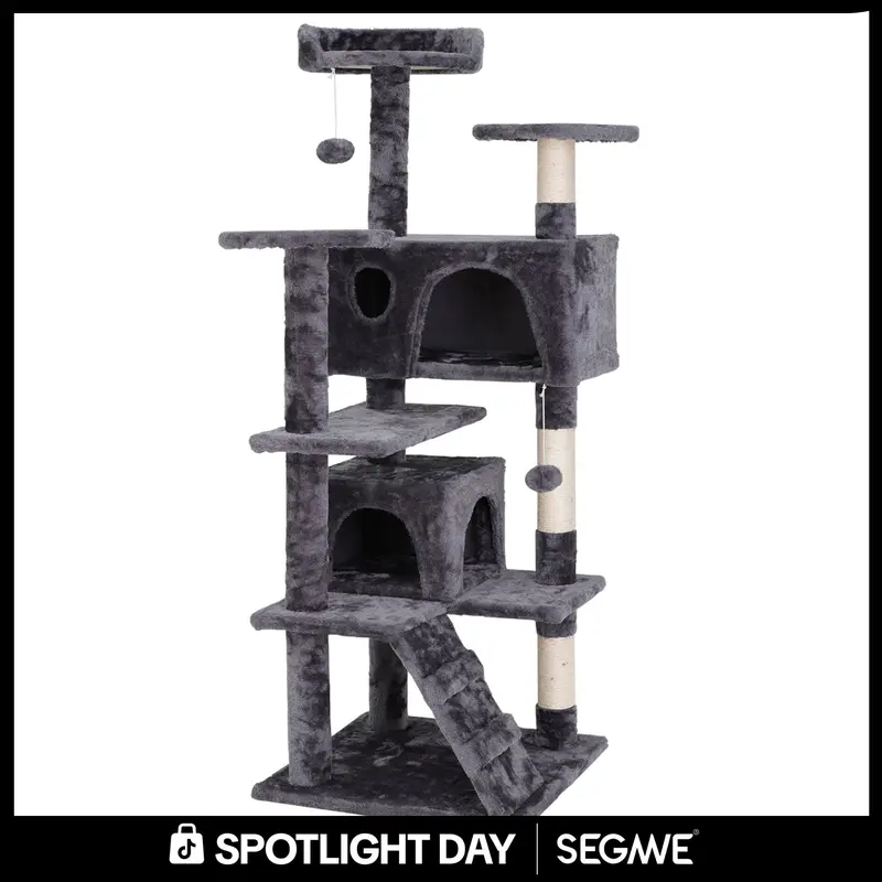 Segawe 55in Modern Multi-Level Cat Tree Condo with Sisal Scratching Posts, Vertical Scratcher, 3 Perches, 11.8in Secure Base, 2 Hideaways for Small-Medium Cats, 33lbs Apartment Decor (19.2x10.6x9.4in,25.9x25.5x55.1in) - 55lb Scratch&Play Pet Furniture