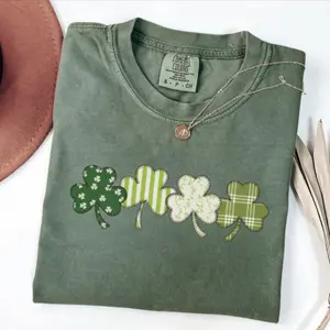 St Patricks Day Shirt Comfort Colors FAUX Patchwork Saint Pattys T-Shirt, St Paddys Shamrock