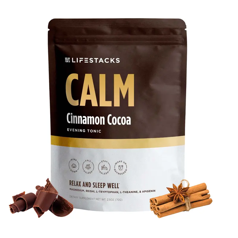 Lifestacks Calm Evening Tonic Sleep Powder - Cinnamon‑Cocoa Nighttime Superfood Drink Mix - Magnesium, L‑Theanine, Reishi Mushroom & L‑Tryptophan for Deep Sleep & Recovery, No Grogginess, Natural Wellness Boost