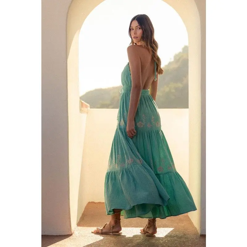 Seagreen Gauze Floral Embroidered Maxi Dress - TikTok Shop Seagreen Gauze Floral Embroidered Maxi Dress - TikTok Shop