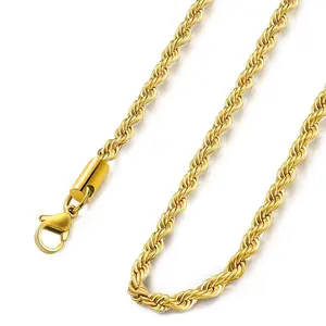 18K Gold Plated Rope Chain for Women and Men, Stainless Steel Chain Necklacefor Men Women and Boys