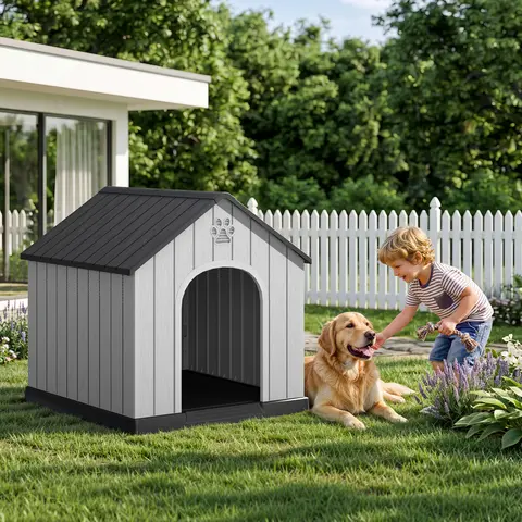 Durable Waterproof Plastic Dog/ Sheep House for Small to Large Sheep, Indoor Outdoor Pet Shelter with Ventilated Roof and Elevated Floor, Easy Assembly,Summervibes