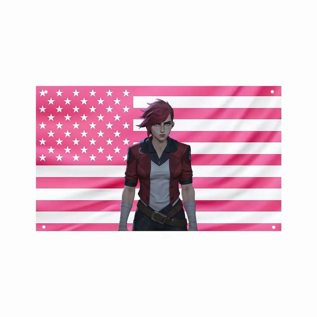 Vi Arcane Pink US Flag – League of Legends Wall Flag, Anime Style Room Decor Banner