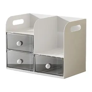 Three-layer Drawer Desktop Storage Box | Plastic Stationery and Cosmetics Organizer for Home and Office Desktop Storage