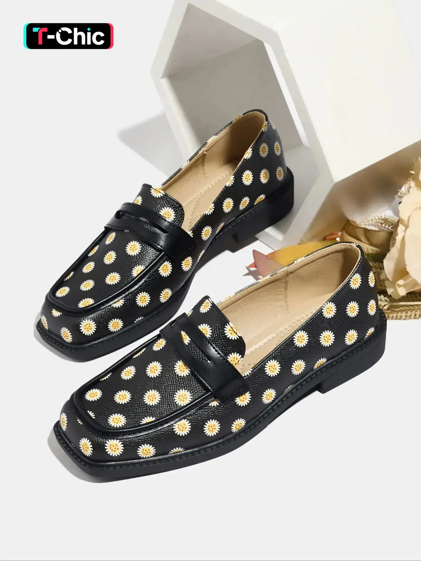 Women's Fashion Slip-On Loafers, Commuter Shoes Work, Fall & Winter Geometric Pattern PU Leather Shoes, Comfortable Soft Sole Casual Footwear, Casual Flat Shoes, Slip On Flats