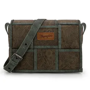 Wrangler Floral Tooled Crossbody Bag for Women Adjustable Strap Satchel with Spacious Interior & Versatile Pouches