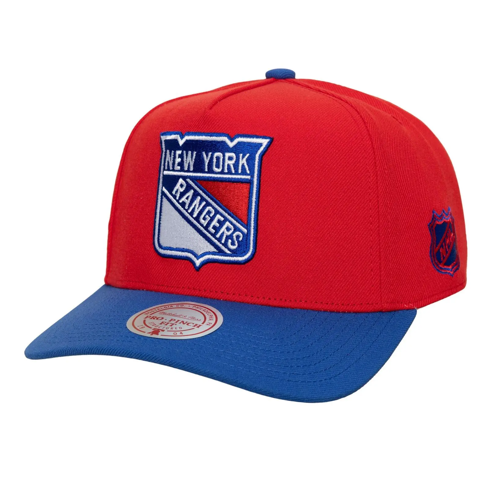 New York Rangers Red/Blue Legendary Away Pro Pinch Snapback Hat NHL Throwback Cap Adjustable Fan Gear Mitchell & Ness