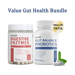 ESUNM Digestive Enzymes 60ct & Probiotics 60ct Value Bundle 100 Billion CFU 16 Strains for Digestive Health & Gut Function Daily Dietary Supplement