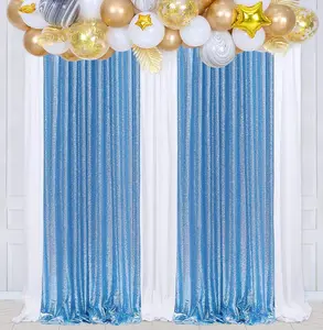 Baby Blue Round Sequin Backdrop Curtains, 2 Panels (2FTx8FT), Shiny Decor for Birthday Ceremony, Anniversary, Bridal Party & Photo Backdrops