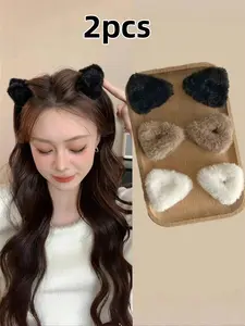 Cute Cat Ear Fuzzy Hair Clip Set for Women, Super Cute Clips, Small Fluffy Triangle Barrettes, Perfect for Half Updo, Princess Style, Daily Wear