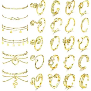 Drperfect Toe Rings and Ankle Bracelets for Women  Rose Plated Anklet Toe Rings Cute Layered Anklets Open Tail Rings Adjustable Beach Foot Jewelry for Summer Daily