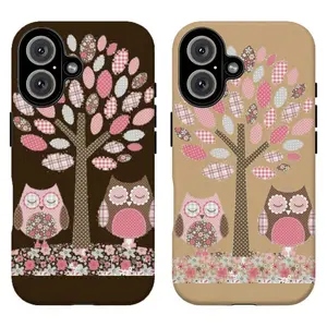 FL-Vintage Gingham Polka Dot Owl Phone Case, Boho Floral Countryside Preppy Anti‑Drop Cover For iPhone 11 12 13 14 15 16 17 Air Pro Max for Samsung S26 S25 S24 S23 S22 S21 Case,Gift for her/him