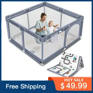 CPSC Certified Baby Playpen - Sturdy Safety Play Yard with Soft Padding & 360° Wide Angle View, Non-Toxic Infant Fence for Crawling & Walking anti-slip base foldable Large Indoor-Outdoor space safe