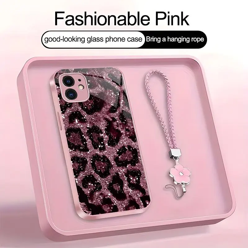 Suitable for [iPhone 11] high-end women's phone case，a beautiful four-leaf clover lanyard is included🥰,simple yet sophisticated leopard print design, affordable price, available in multiple colors YM99