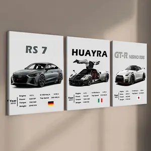 3 count wooden frame canvas, Supercar parameter display poster, Fine car decoration, stylish bedroom decoration, Modern art home Decoration, Living room and corridor wall Decoration, HD, waterproof, art, Modern Art Design, Artwork