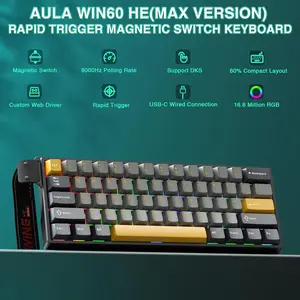 Aula WIN60 HE MAX - 60% Mechanical Gaming Keyboard Wired, Hall Effect Magnetic Switch Hot Swappable, Adjustable Actuation RT Mode, 8000 Hz Polling Rate, RGB Keyboard 60 Percent Compact Design for PC