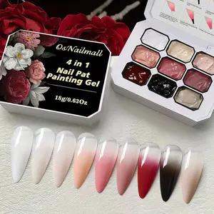 Osnailmall 9 Colors 4-In-1 Pat Painting Nail Gel Polish, Summer Blossoms Gradient Nail Gel Varnish, Long-Lasting Nail Polish