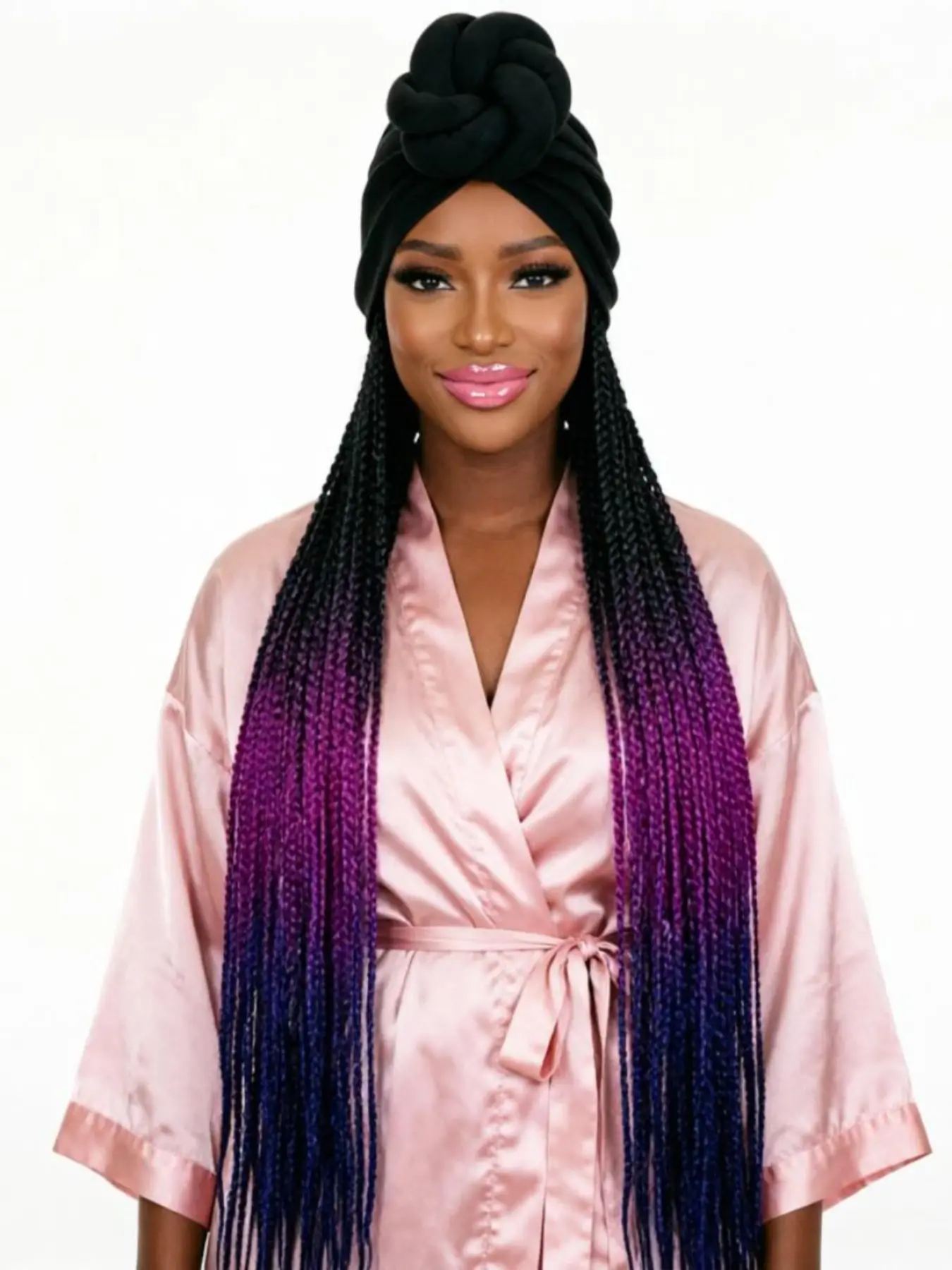 Extra Long 36Inch Synthetic Black Box Braided With Headband Elasticated Band Turban Hat Box Braiding Hair Extensions Head Scarf Easy Hairstyle Synthetic Fiber Wigs For Black Women, Lace Synthetic Wigs, Artificial Wig, Boho Box Braids